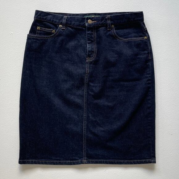 Vtg Y2K Ralph Lauren Dark Navy Denim Jean Skirt Sz 10 Embroidery Minimal - Picture 1 of 9